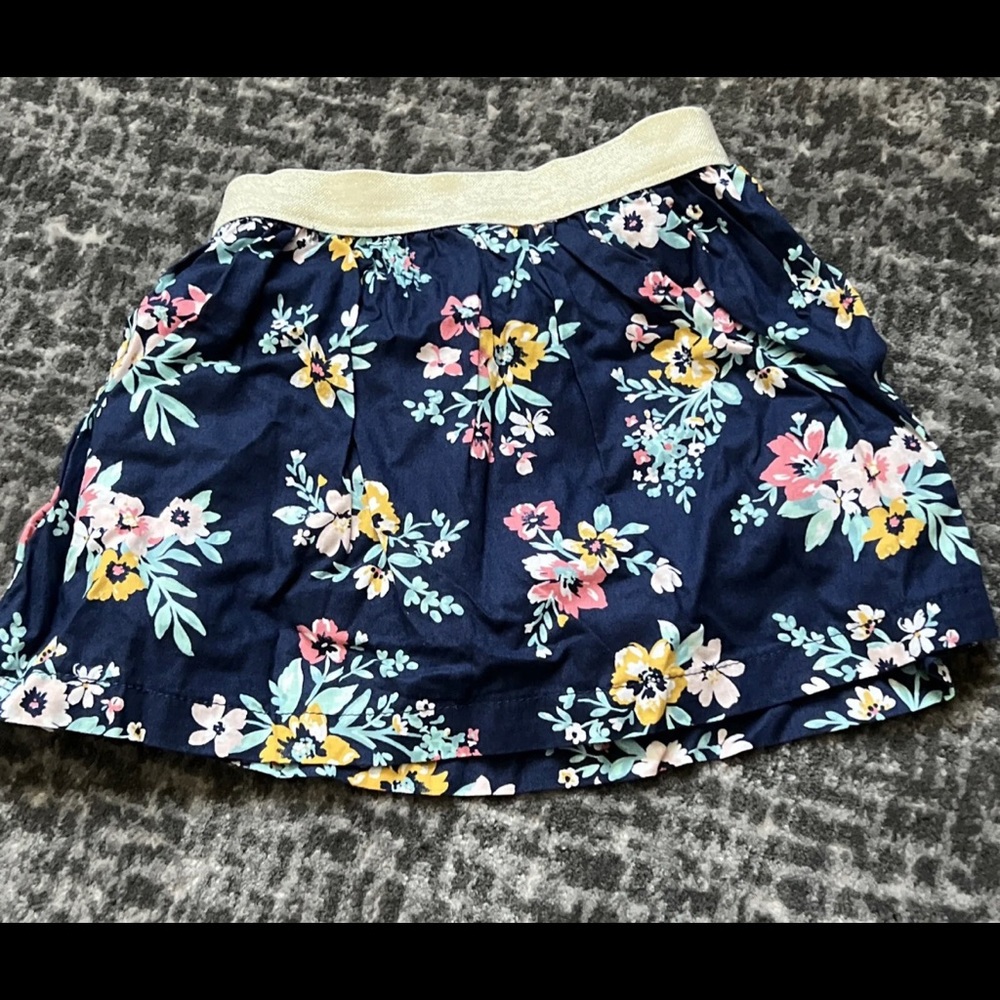 carters girls navy blue flowered skirt-2t.